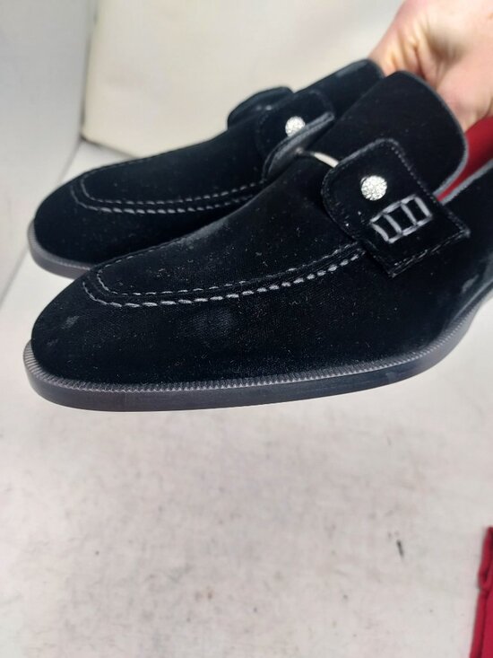 CHRISTIAN LOUBOUTIN Black Mens Chambelimoc Night Strass Velvet Loafer Shoe